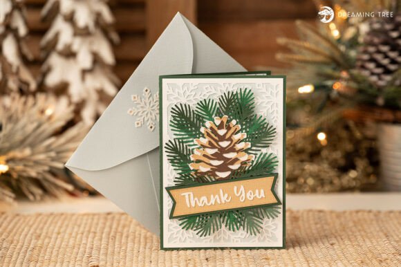 Evaluating the Snowy Pines Thank You Card SVG for Handmade Holiday Greetings